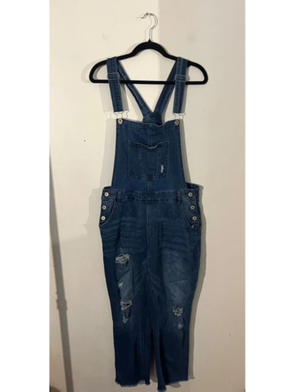 Medium Wash Distressed Straight Leg Overalls Size Large